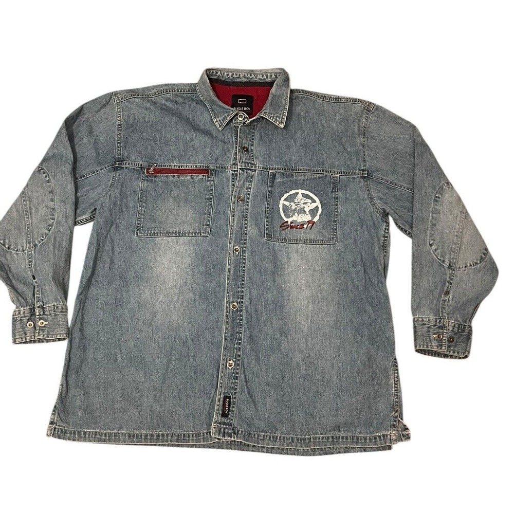 Vintage Bugle Boy LS Button Up Denim Shirt  Y2K Men's  L Blue Light Wash Cotton